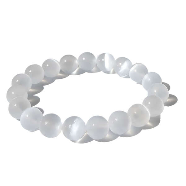 Selenite Natural Round Bead Bracelet